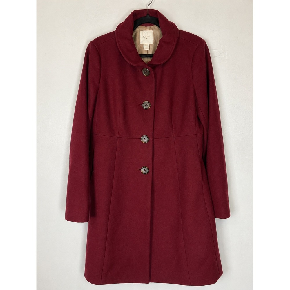 J.Crew Burgundy Wool Blend Coat Size 6 Long Peacoat Dress Coat Classic